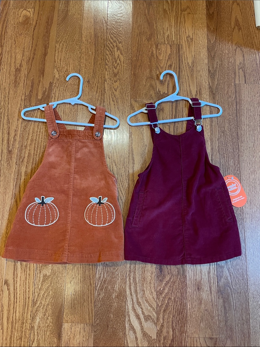 Corduroy Pinafore Dress Duo in Rust Orange (Max Studio) and Deep Burgundy 18m/2T